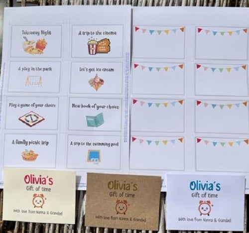 A personalised gift of time. Reward vouchers for kids. Gift activity cards. Ideal present, 8 printed & 8 blank cards with envelope.