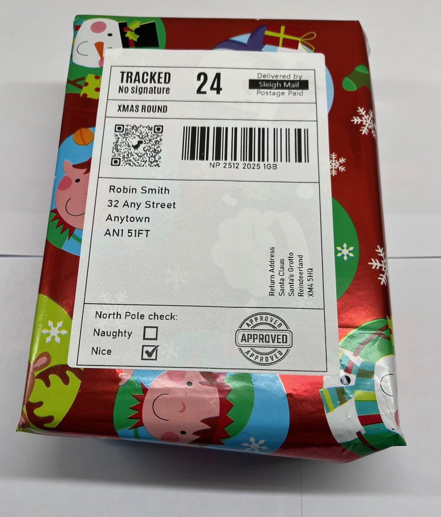 North Pole Special Delivery Christmas Label Stickers, Personalised Santa Mail Tracking Labels, Black and White, Self-Adhesive, Packs of 5