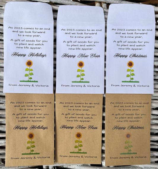 Personalised Christmas/New Year/Holidays Sunflower Seed Envelopes