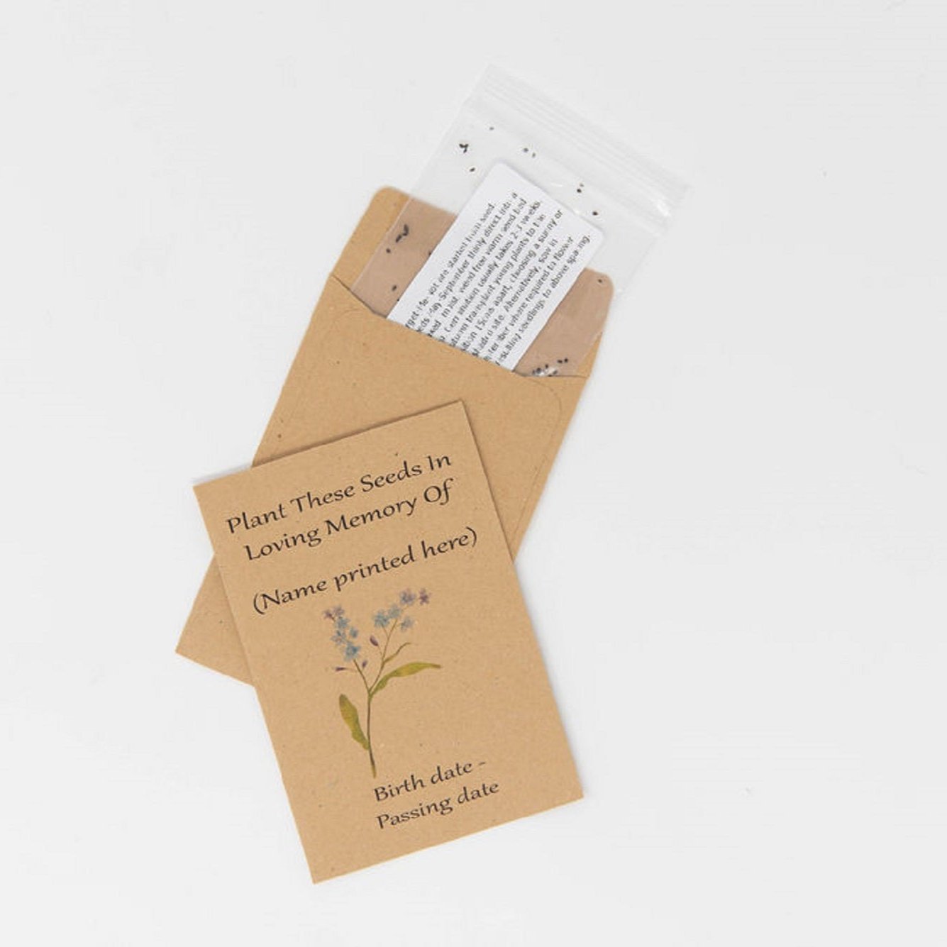 Funeral Seed Envelopes Personalised Sunflower/Forget Me Not - Memorial Keepsake