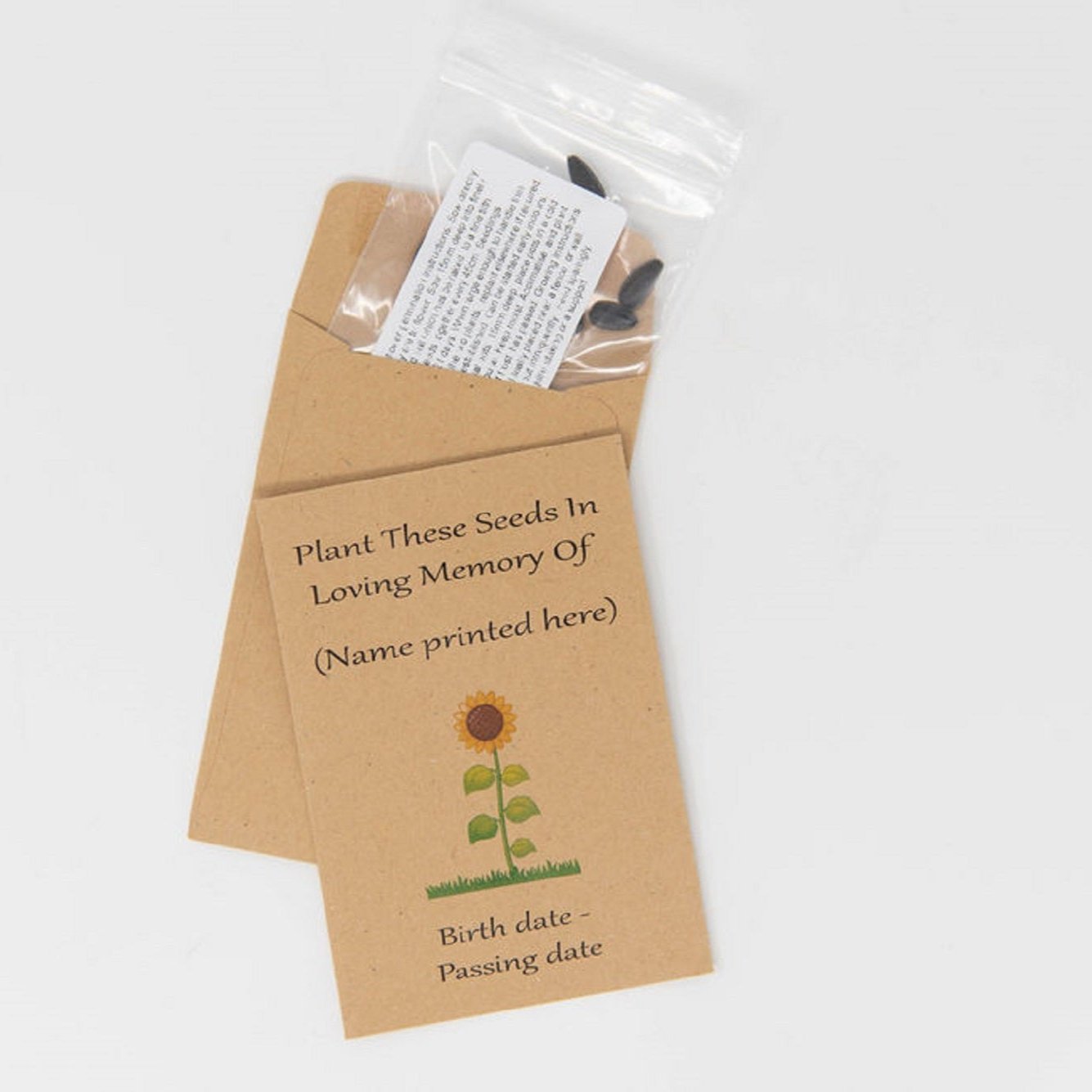 Funeral Seed Envelopes Personalised Sunflower/Forget Me Not - Memorial Keepsake