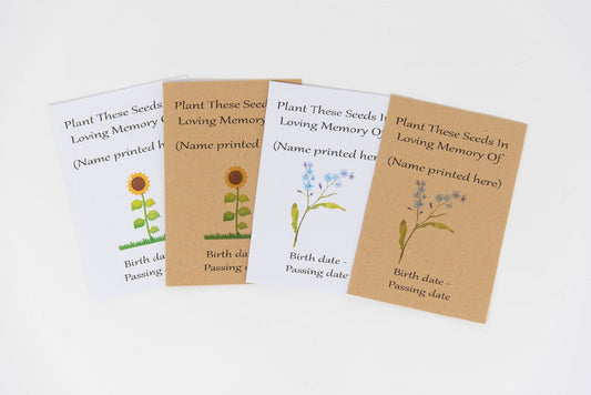 Funeral Seed Envelopes Personalised Sunflower/Forget Me Not - Memorial Keepsake