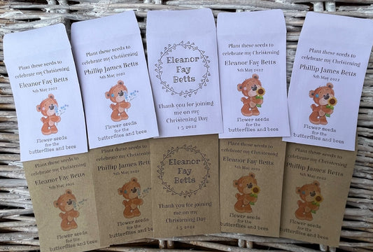 Christening Personalised Favours Seed Envelopes - Choice of Designs, Recycled Kraft or White