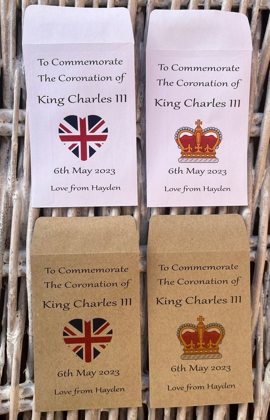King Charles III Coronation Seed Packets, Personalised, With or Without a Choice Of Seeds