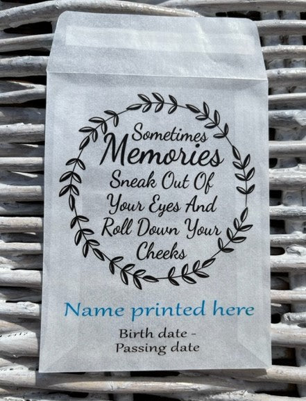 Glassine Funeral Tissue Bags, Personalised - 117 x 89 mm