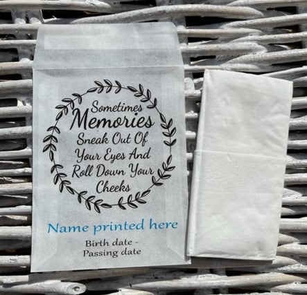 Glassine Funeral Tissue Bags, Personalised - 117 x 89 mm