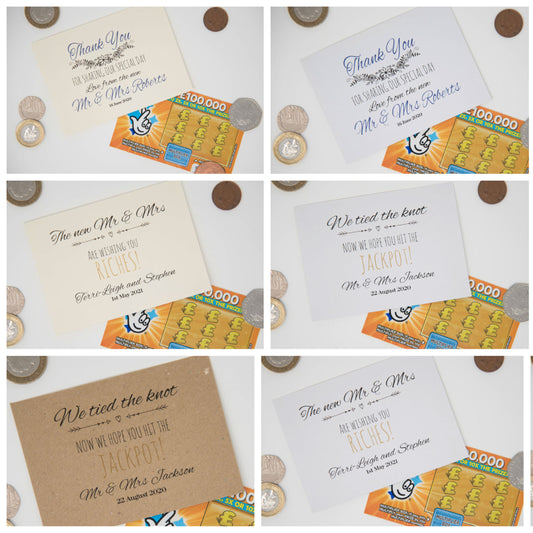 Personalised Wedding Favours, Scratch Card Envelopes, White, Ivory or Kraft