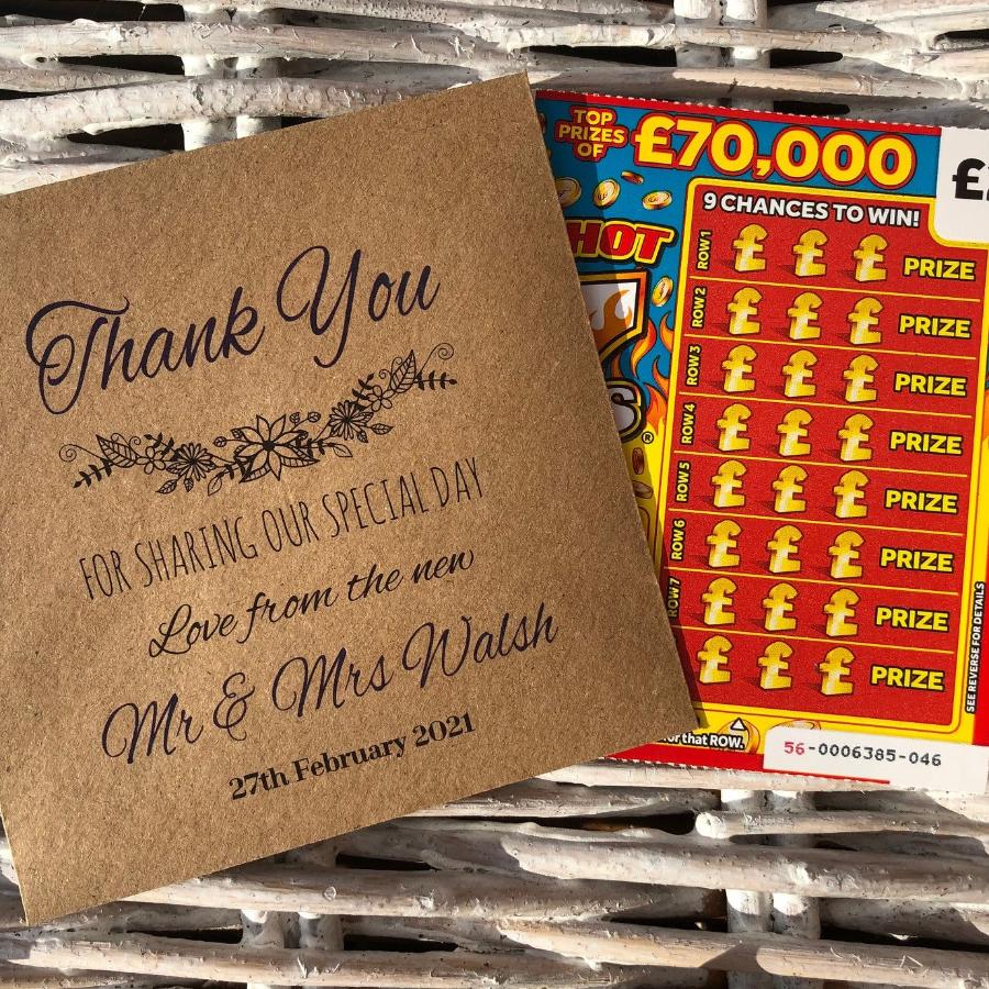 Personalised Wedding Favours, Scratch Card Holders, 3 Designs in White or Kraft - 116 mm square envelope