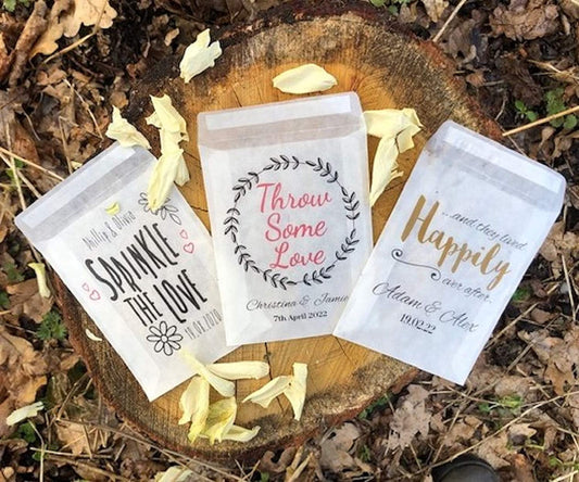 Personalised Glassine Wedding Confetti Bags - 115 x 85 mm - 3 designs