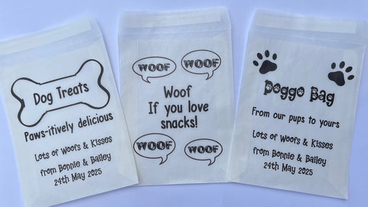 Personalised Pet Treat Bag, Gift for Dogs Cats Party Bags/Wedding Favours - 3 Designs - 117 x 89 mm