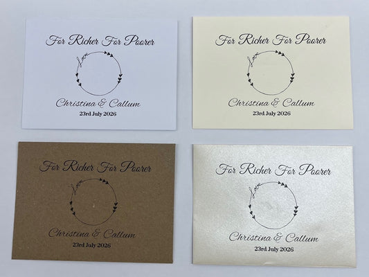 Personalised Wedding Scratch Card Holders, For Richer For Poorer Design, White Ivory Kraft, Lustre, 112mm x 82mm