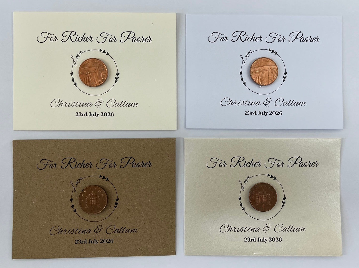Personalised Wedding Scratch Card Holders, For Richer For Poorer Design, White Ivory Kraft, Lustre, 112mm x 82mm