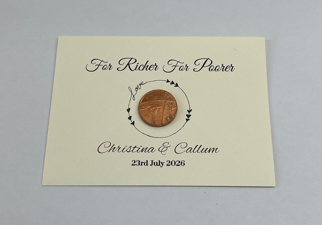 Personalised Wedding Scratch Card Holders, For Richer For Poorer Design, White Ivory Kraft, Lustre, 112mm x 82mm
