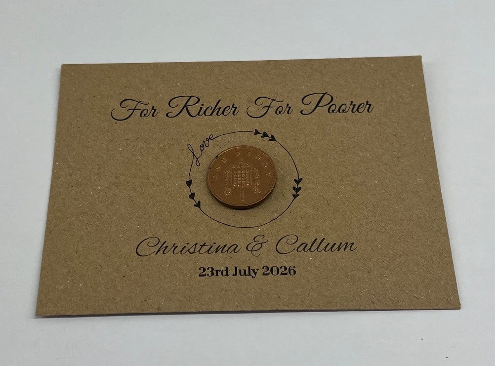 Personalised Wedding Scratch Card Holders, For Richer For Poorer Design, White Ivory Kraft, Lustre, 112mm x 82mm