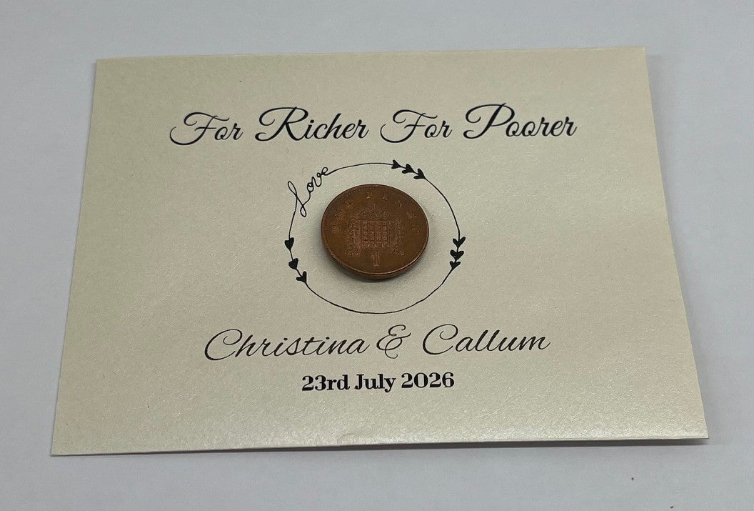 Personalised Wedding Scratch Card Holders, For Richer For Poorer Design, White Ivory Kraft, Lustre, 112mm x 82mm
