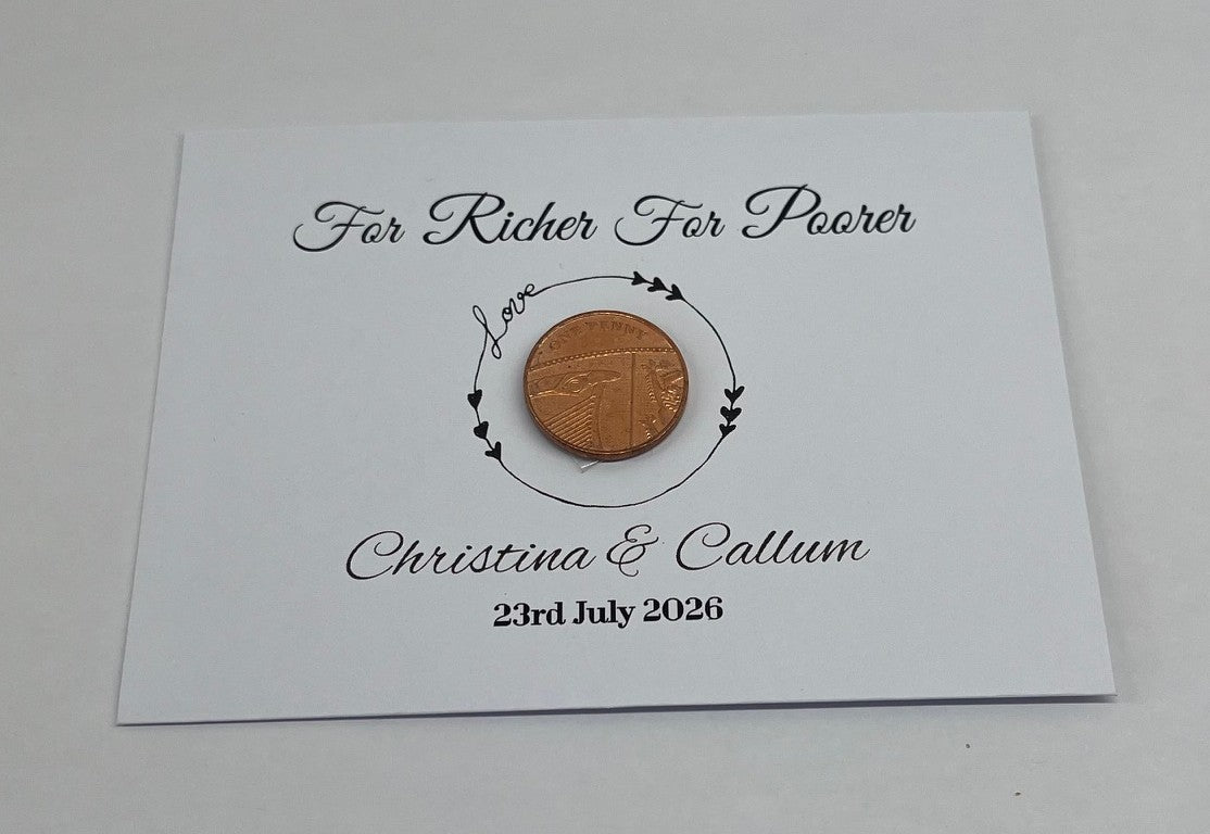 Personalised Wedding Scratch Card Holders, For Richer For Poorer Design, White Ivory Kraft, Lustre, 112mm x 82mm