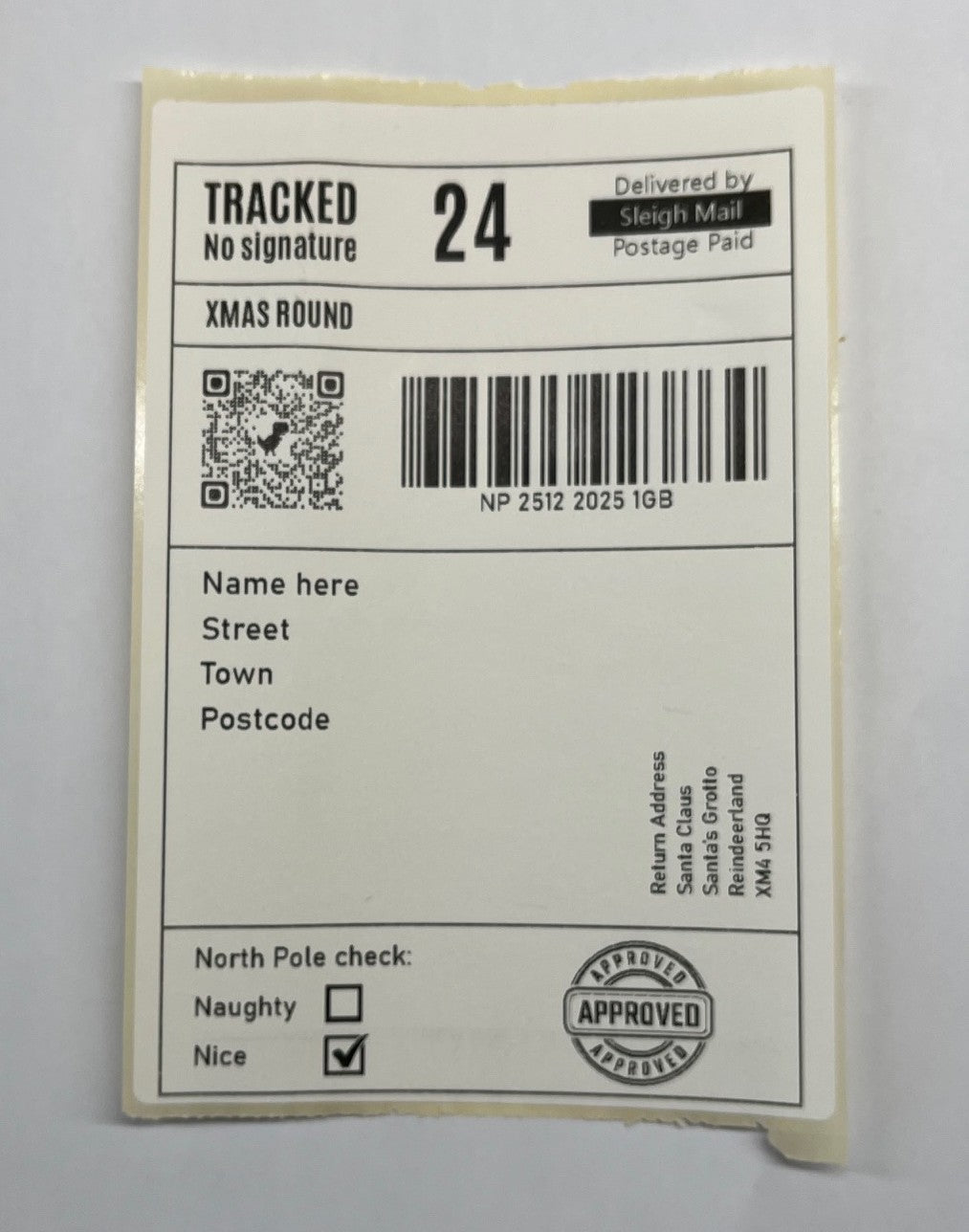 North Pole Special Delivery Christmas Label Stickers, Personalised Santa Mail Tracking Labels, Black and White, Self-Adhesive, Packs of 5