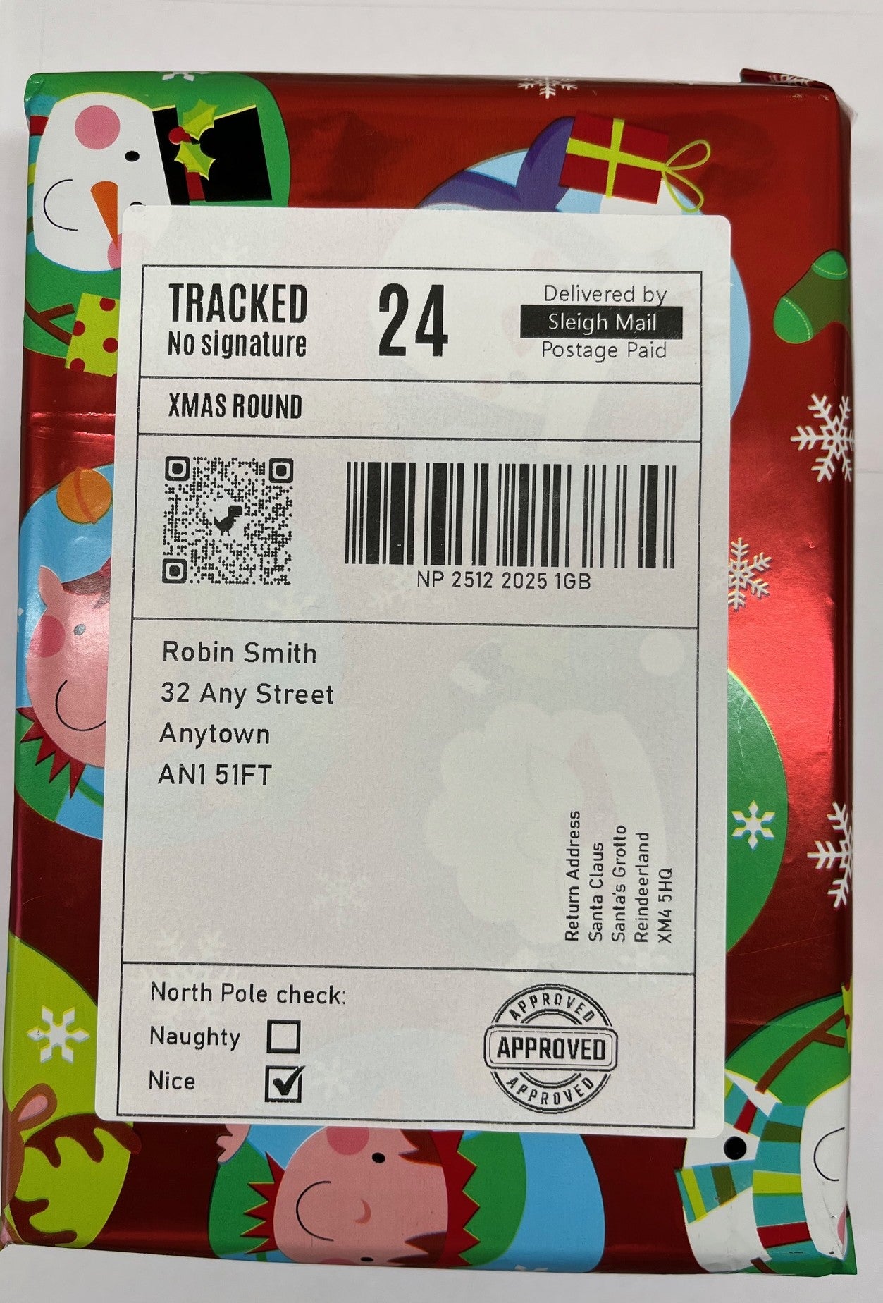 North Pole Special Delivery Christmas Label Stickers, Personalised Santa Mail Tracking Labels, Black and White, Self-Adhesive, Packs of 5
