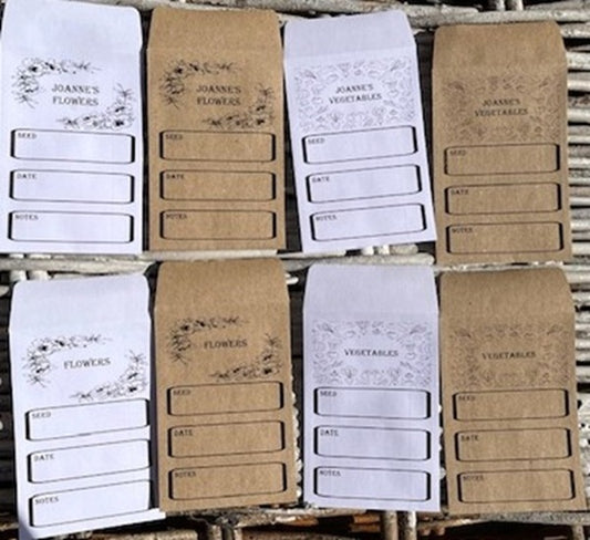 Personalised/Non personalised Seed Packet Envelopes, For Flowers or Vegetables, White or Kraft