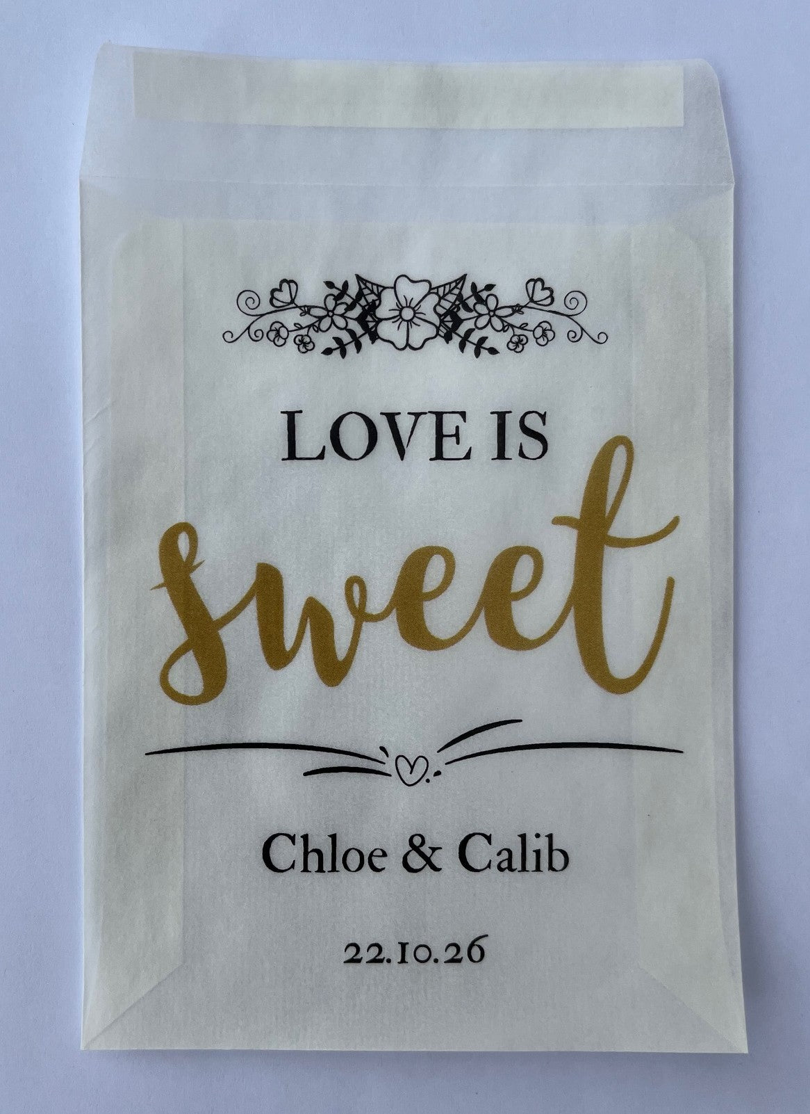 Personalised Glassine Wedding Treat Bag, For Sweets, Lollies, Koufeta Gift Favours - 113 x 87mm