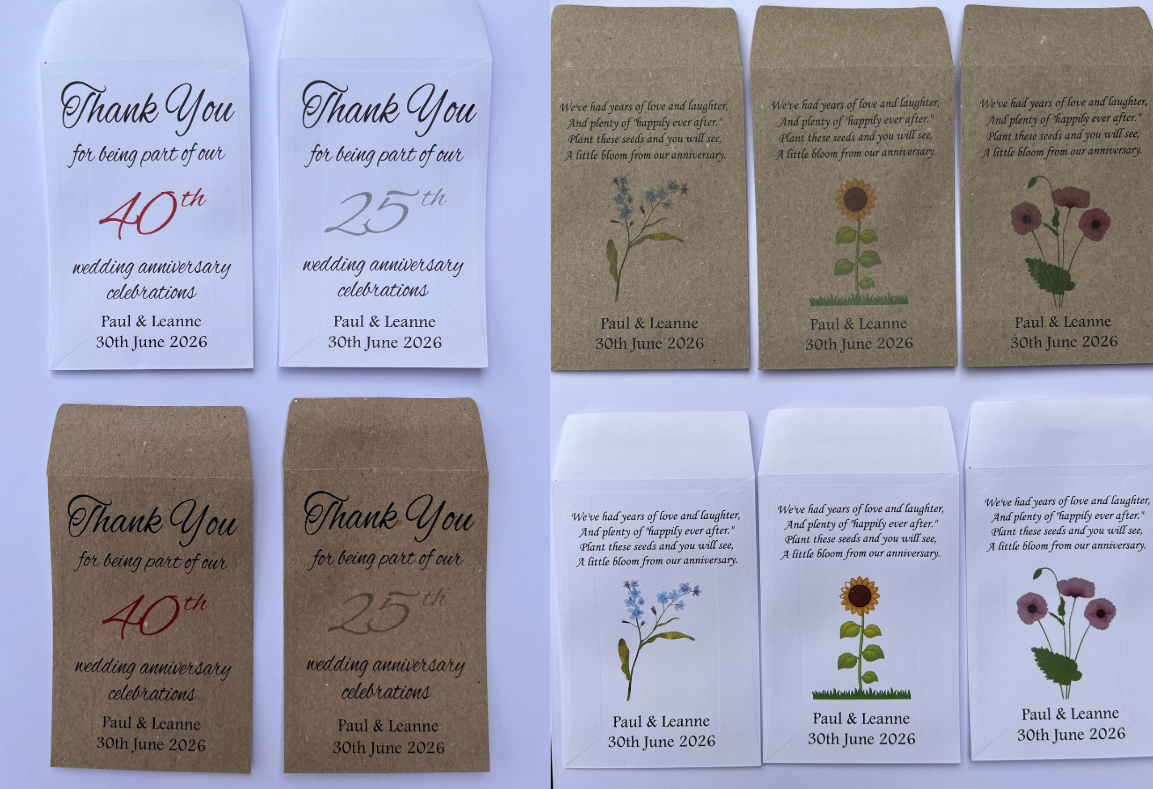 Personalised Wedding Anniversary Seed Packet Favours | Choice of seeds