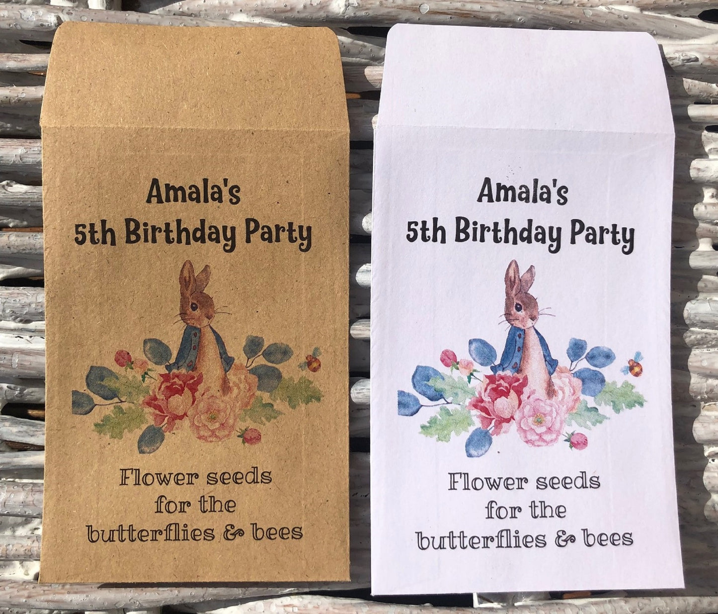 Children's Seed Packet Birthday Party Bag Fillers, Personalised - White or Recycled Kraft - 8 designs